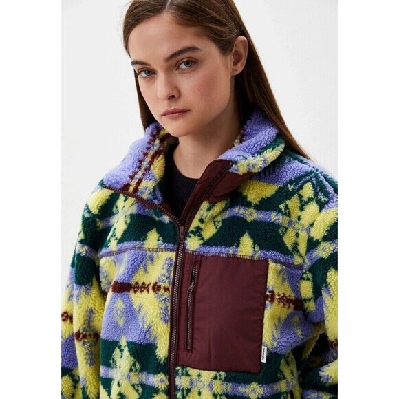 Wrangler Womens Sherpa Jacket Southwestern Print Full Zip Fleece Purple Yellow - Picture 12 of 16